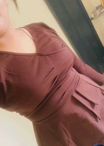 New Brown Ruched Peplum Top