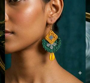 Boho Crochet Earrings with Mirror & Shell