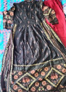 Elegant Black Kurta with Red Pants Set