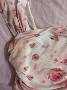 Chic Rose Print Ruched Top
