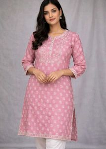 Pink Block Print mirghan Kurta