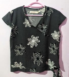 Chic Striped Floral Wrap Top