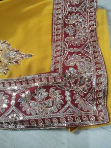 Beautiful Yellow Embroidered Silk Saree