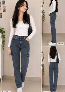 Women’s Dark Blue Denim Cargo Jeans | Slim/Narrow