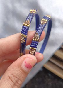Elegant Blue Bangles with Gold Embellishments
