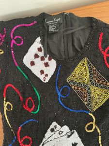 Sequin Embellished Card Game Top LAURENCE KAZAR