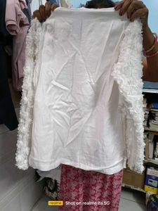 Elegant White Kurta with Floral Sleeves