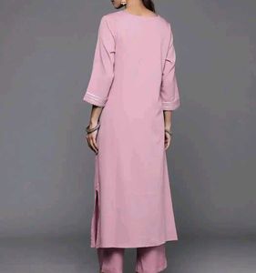 Elegant pastel Pink Kurta with Embellished Necklin