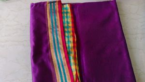 Vibrant Purple &amp; Teal Striped Saree