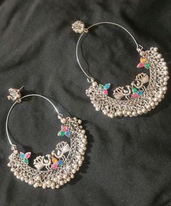 Silver Peacock Hoop Earrings