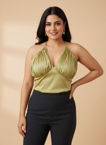 Elegant Green Gold Halter Top