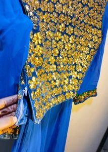 Blue &amp; Gold Embellished Anarkali