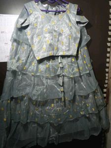 Beautiful Grey Ruffled Lehenga Choli+ dupatta