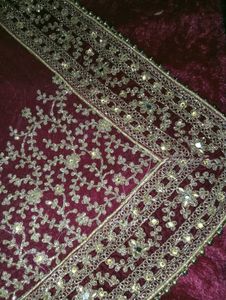 MAROON VELVET BRIDAL LEHENGA HEAVY GOLD ZARI