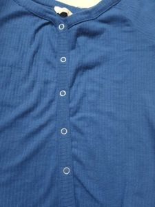 Chic Blue Ribbed Button-Up Top
