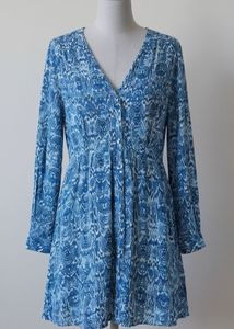 Blue Abstract Print V-Neck Dress
