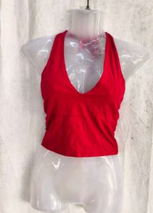 Red Halter Neck Crop Top