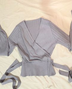 🫒Ribbed Wrap Long Sleeve Top
