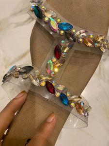 stylish party wear with pearl work flip flops