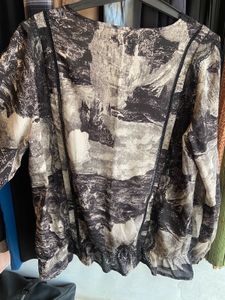 Boho Black &amp; White Print Lace Trim Top