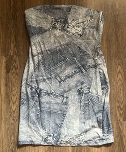 H&amp;m Denim Patchwork Tube Mini Dress