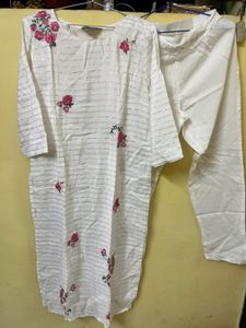 White Kurta Set with Pink Floral Embroidery