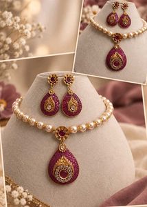 Elegant Pearl and Ruby Necklace Set