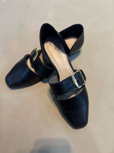 Black Square-Toe Mary Jane Block Heels