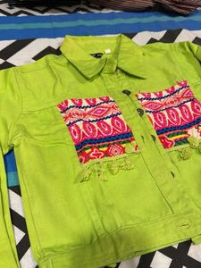 Neon Green Embroidered Denim Jacket