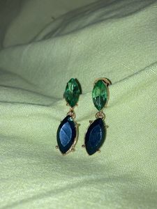 Blue Green Stone Dainty Earrings