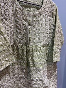 Embroidered Green Kurti