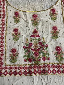 Embroidered White Kurta and Pink Palazzo Set