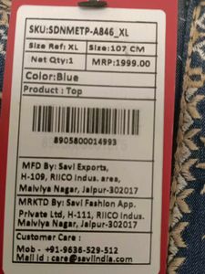Embroidered Denim Kurta