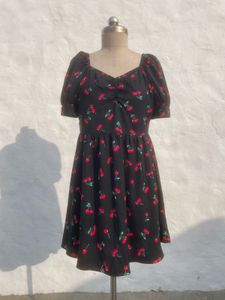 Cute Cherry Print Puff Sleeve Dress