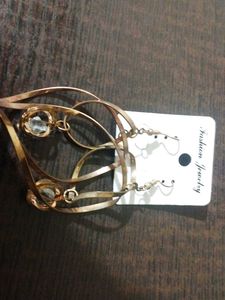 Unique Gold-Tone Dangle Earrings with Crystal
