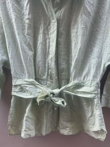 Striped Tie-Waist Button-Up Shirt