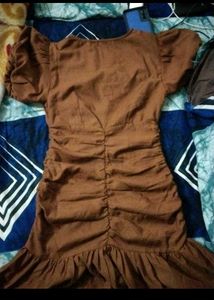 Brown Ruffle Mini Dress