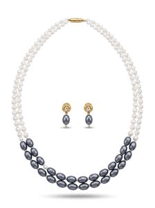 Elegant Double Strand Pearl Necklace &amp; Earrings