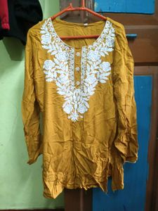 Beautiful Yellow Kurta with White Embroidery