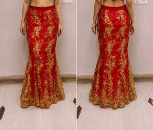 Red & Gold Embroidered Mermaid Skirt