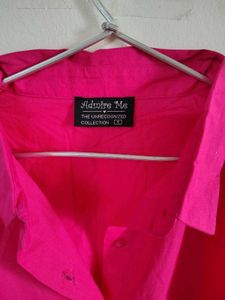 Bright Pink Oversized Button-Down long Shirt