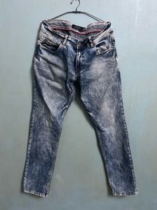 Blue Acid-Wash Straight Fit Jeans