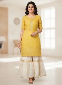 Elegant Yellow Kurta with Cream Skirt
