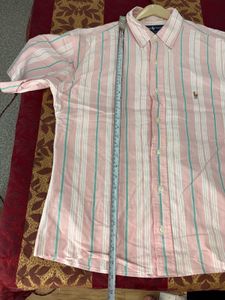 Ralph Lauren Men's Pink Striped Short Sleeve Shirt