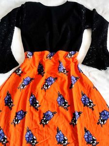 Unique Orange Floral Dress❤️