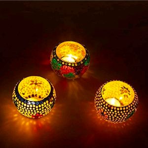 Glass Tealight Candle Holders Decorative Set of 3