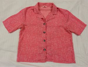 Stylish Pink Line Art Print Crop Shirt 34-36 bust