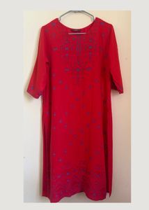 Elegant Red Embroidered Kurta |  Festive