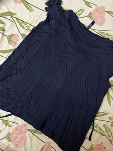 Navy Blue Lace-Up V-Neck Top