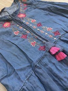 Embroidered Blue Denim Dress